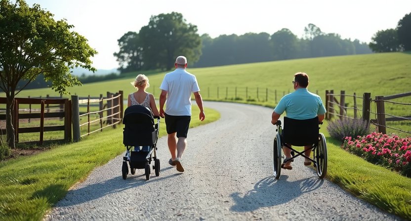 Accessible pathways on the farm with stroller and wheelchair